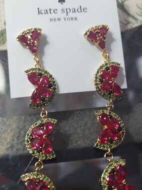kate spade Gold-Tone Pink and Green Crystal Statement Drop Earrings